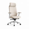 Chaise de bureau pivotante en cuir synthétique beige avec appuie-tête, accoudoirs réglables et base à 5 races, 68 × 68 × 116-126 cm