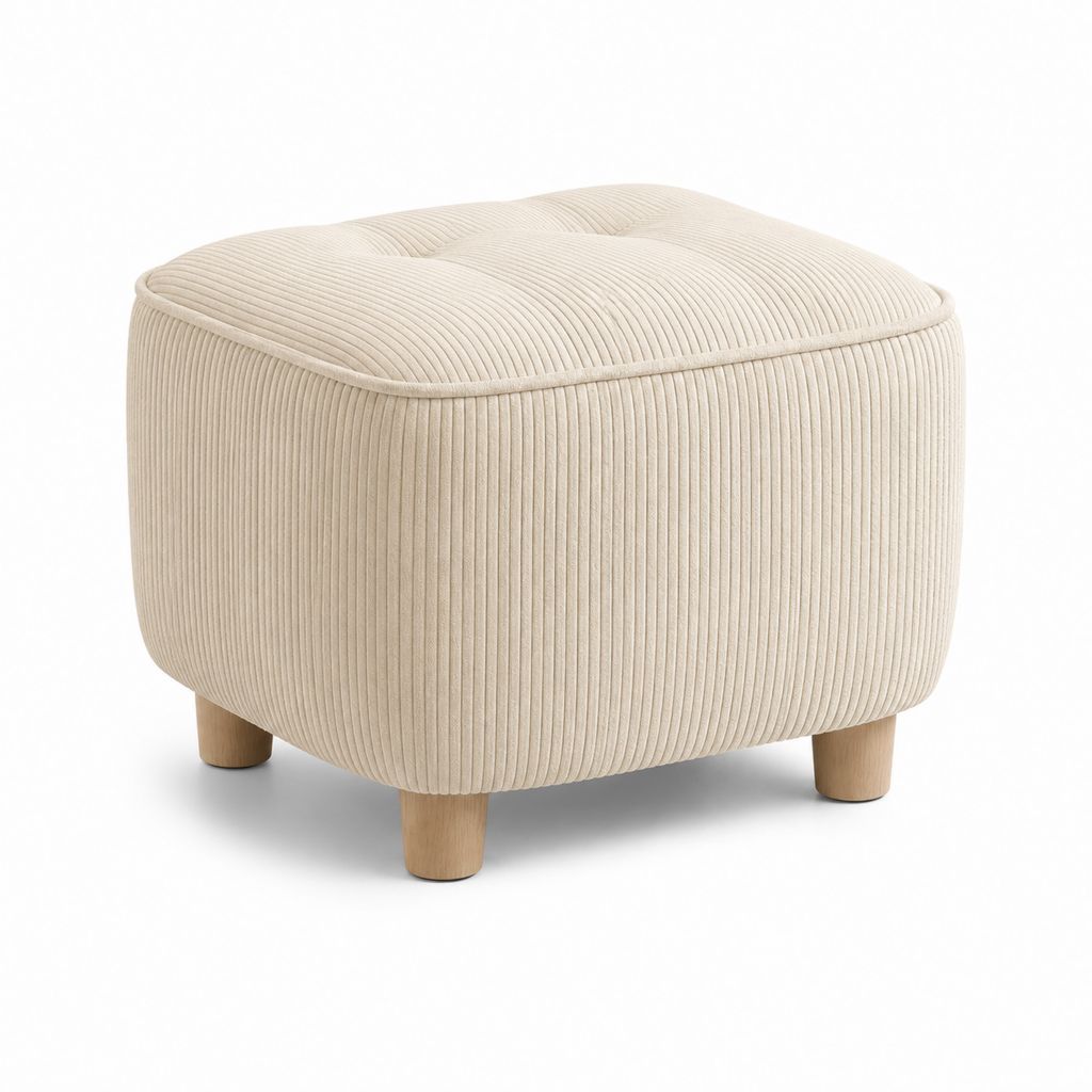 Poggiapieds carrés rembourrés en tissu beige avec pieds en bois, 45 × 45 × 40 cm