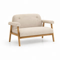Canapé 2 places en polyester bouclé et bois massif, beige et naturel, 120 × 72 × 80 cm
