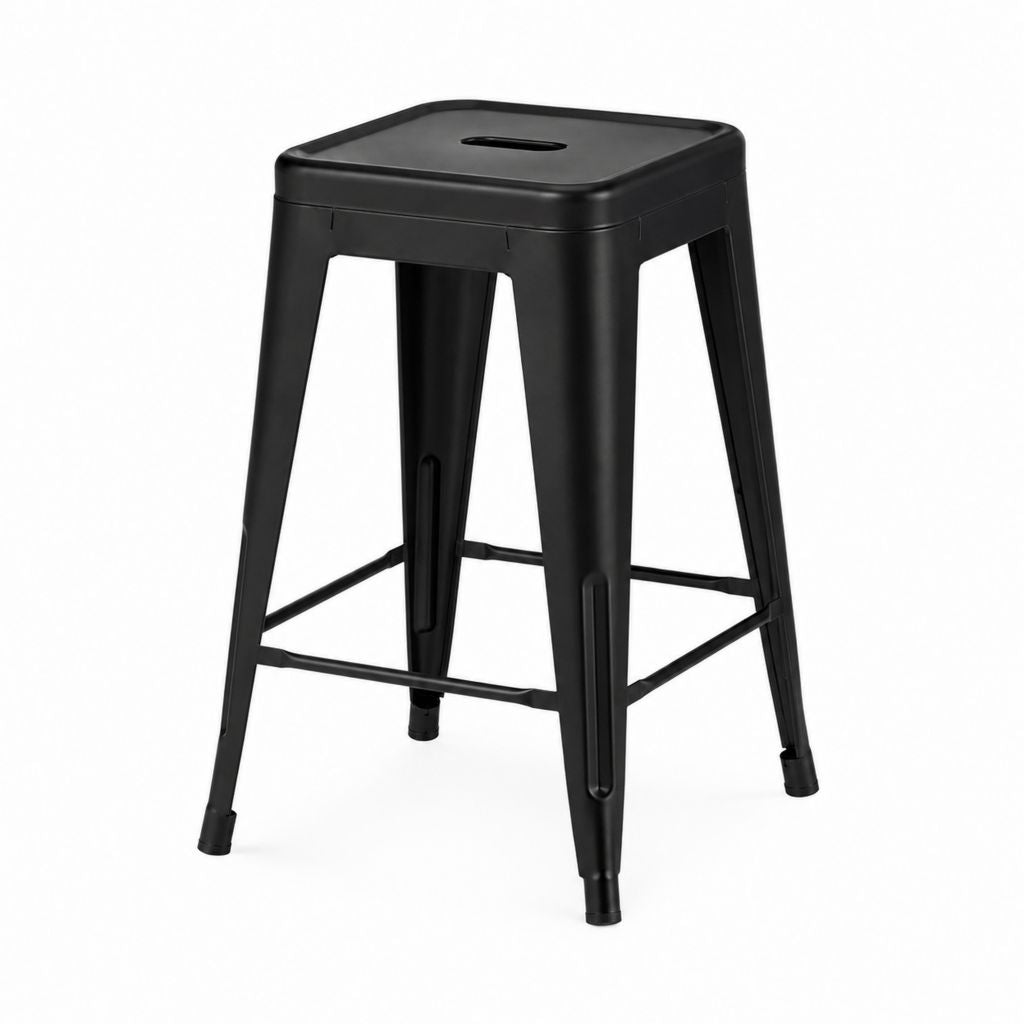 Tabouret de bar haut en acier noir avec assise carrée, 43 × 43 × 76 cm