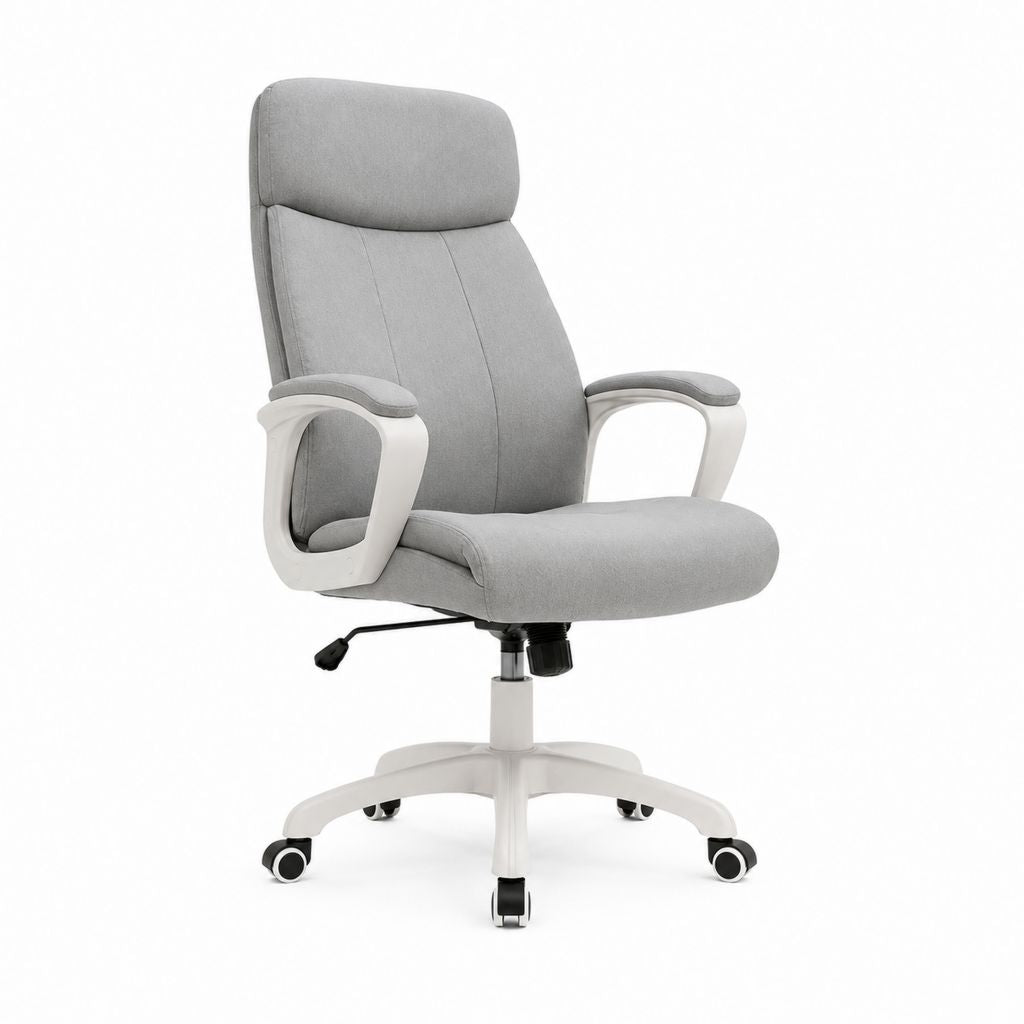 Chaise de bureau pivotante réglable en tissu gris clair avec structure blanche et noire, 68 × 70 × 112-122 cm