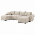 Canapé modulaire en U à 4 places en tissu beige avec double péninsule, composition de 3 modules, 320 × 160 × 86 cm