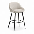 Tabouret de bar rembourré avec dossier et accoudoirs en tissu beige et acier noir, 55 × 58 × 101 cm