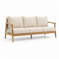 Canapé rectangulaire à 3 places en bois massif d'acacia avec coussins en tissu beige, 200 × 80 × 82 cm