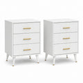 Ensemble de 2 tables rectangulaires en MDF blanc et or avec 3 tiroirs, 45 × 35 × 60 cm