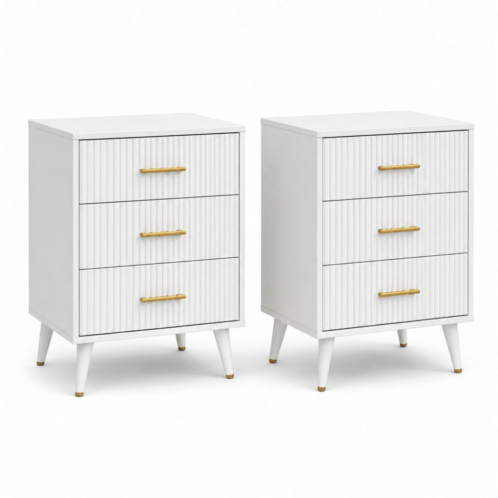 Ensemble de 2 tables rectangulaires en MDF blanc et or avec 3 tiroirs, 45 × 35 × 60 cm
