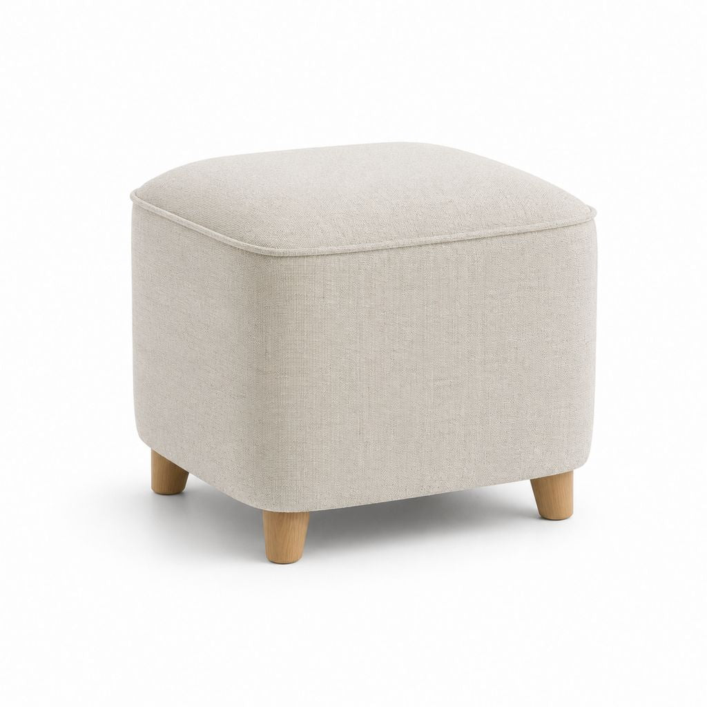 Poggiapieds carrés rembourrés en tissu beige avec pieds en bois, 45 × 45 × 42 cm