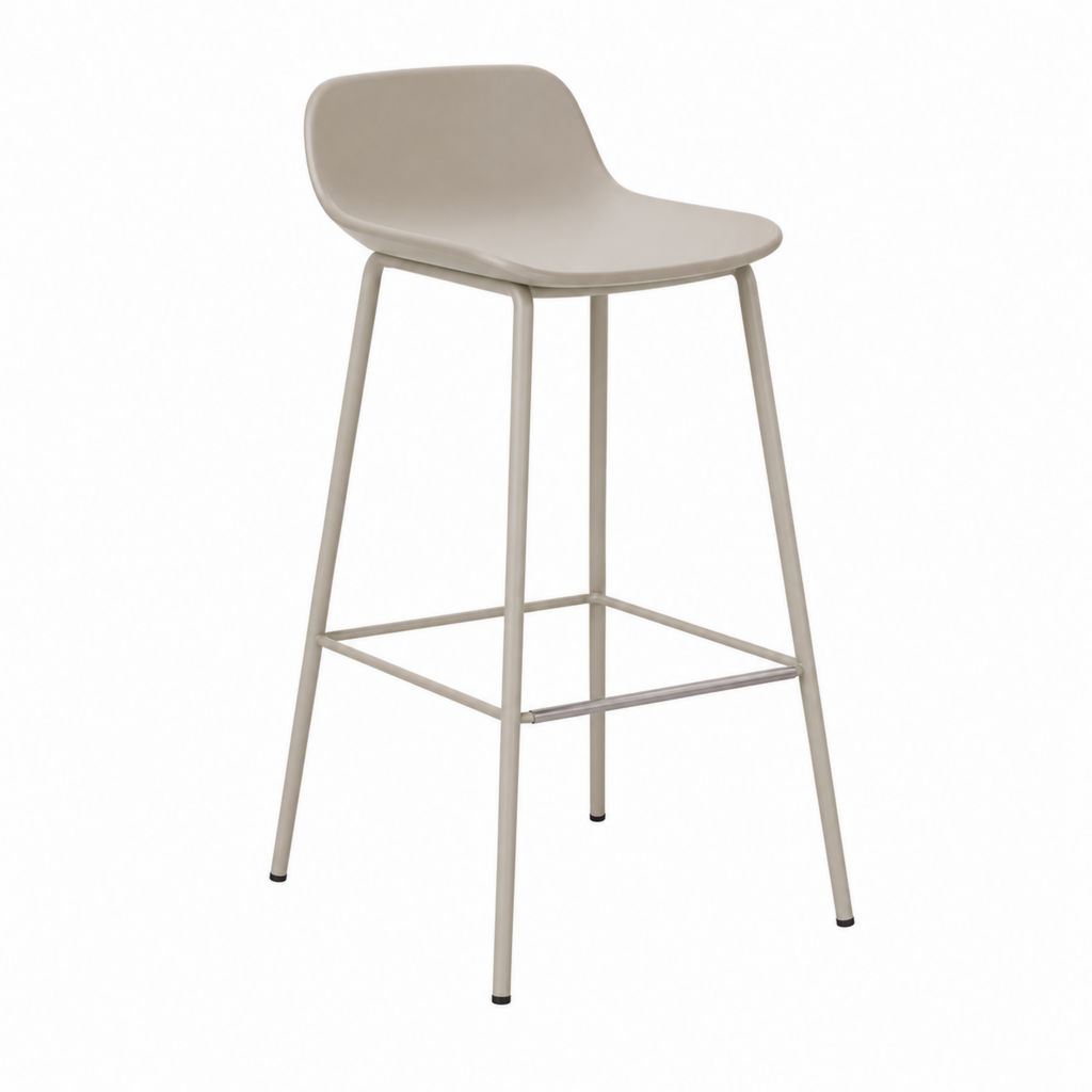 Tabouret haut de bar en polypropylène et acier avec dossier profilé et repose-pieds, beige, 49 × 52 × 99 cm