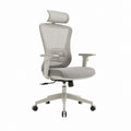 Chaise de bureau pivotante gris clair en filet et tissu avec appuie-tête, accoudoirs réglables et support lombaire, 66 × 65 × 116-126 cm